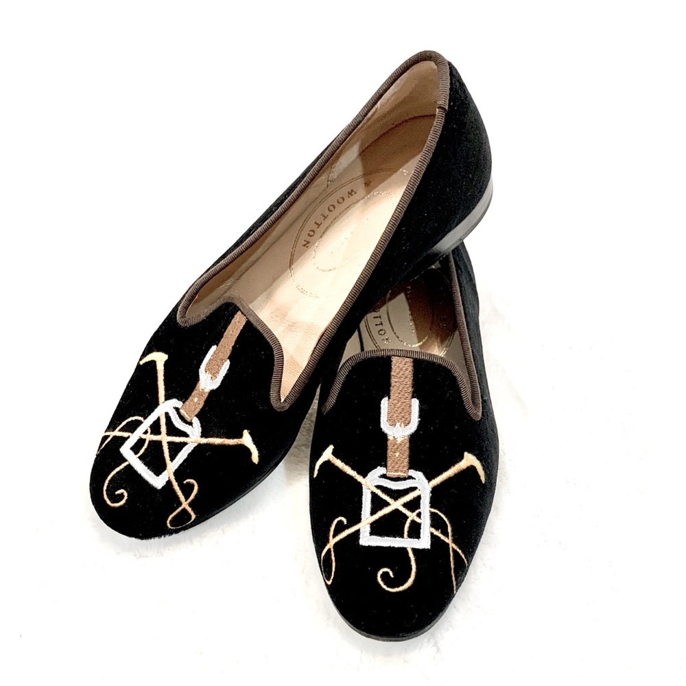 STUBBS & WOOTTON black velvet Embroidered Loafers